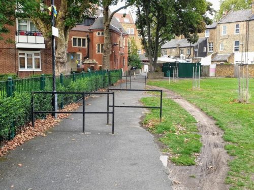 desire path around bike barriers