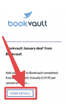 click on more details under the bookvault logo to get the bookvault promo code