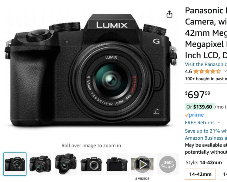 Panasonic Lumix G7 on Amazon