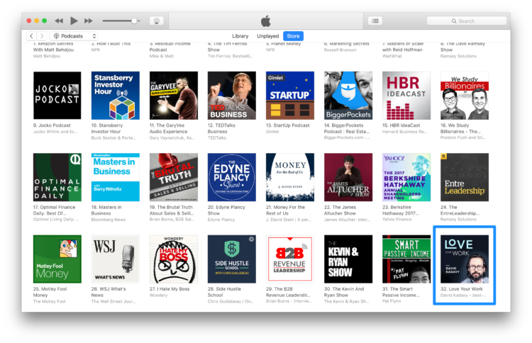 Love Your Work podcast Business category ranking.