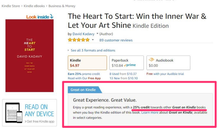 great on kindle message on the heart to start Amazon page